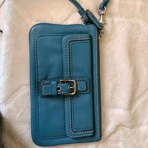 Vintage Coach Turquoise Leather Wristlet